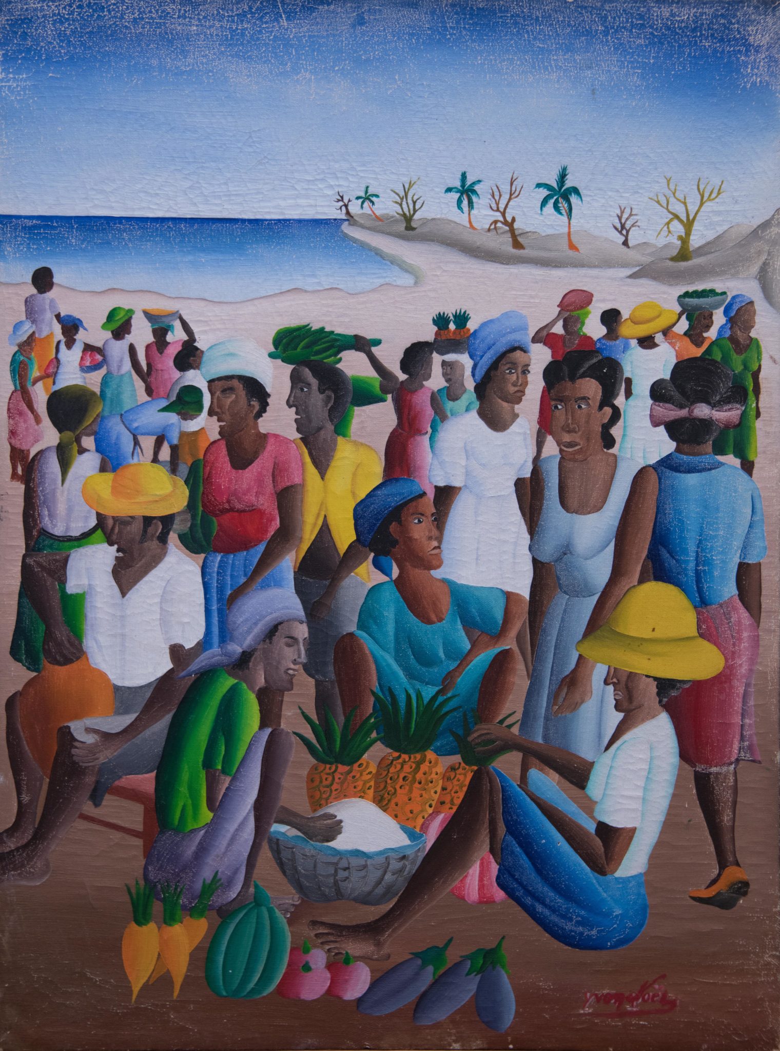 Naïve Festive Beach Scene • Stokes Haitian Art